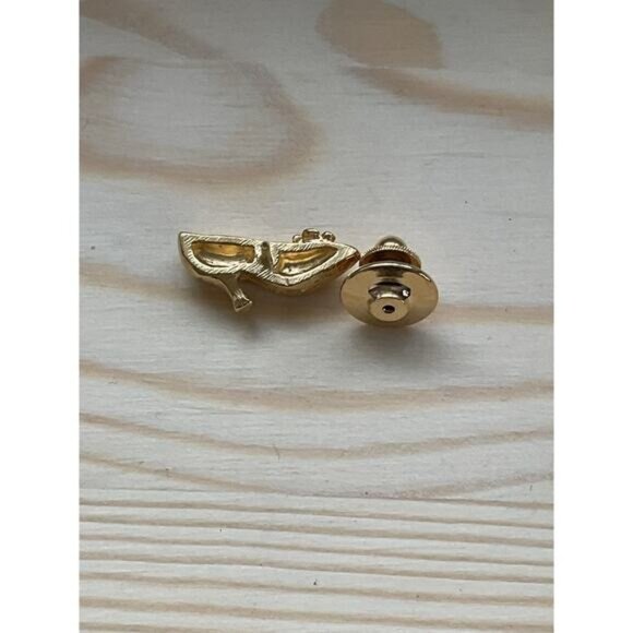Gold-Tone Avon High Heel Shoe Lapel Pin With Rhinestone Detail - Picture 3 of 5